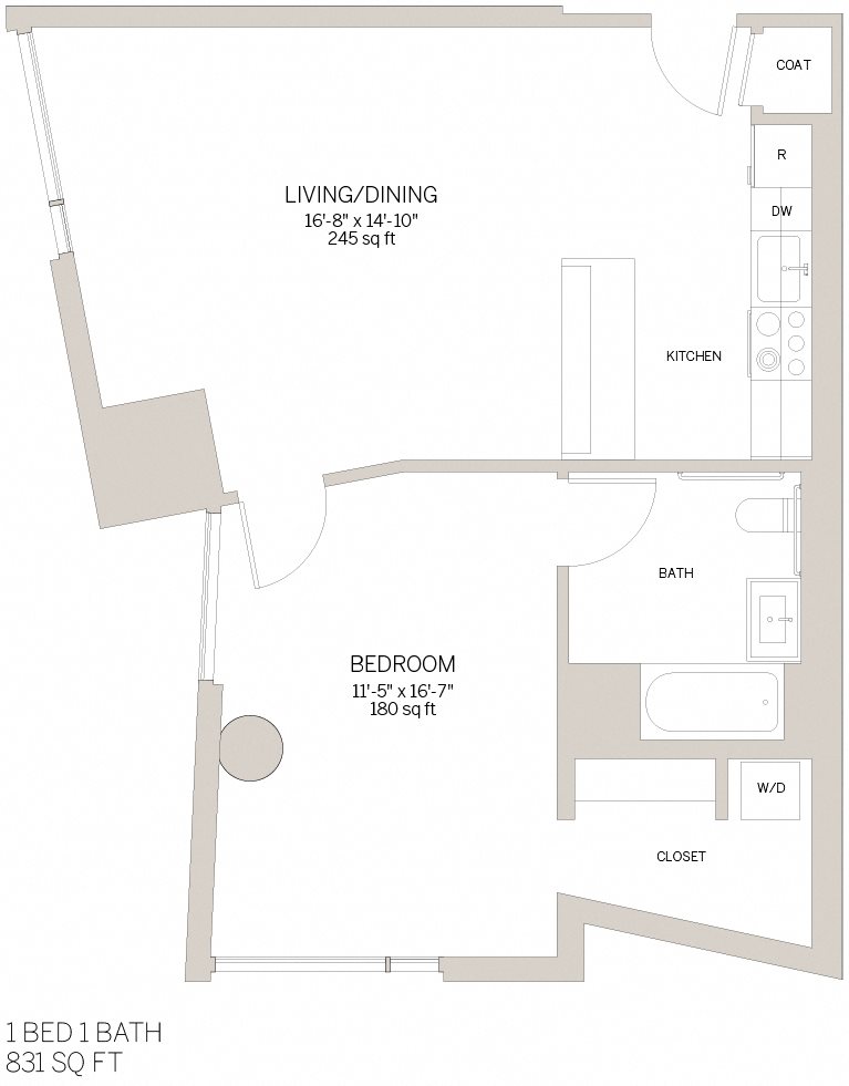 One Bedroom - J Floor Plan 5